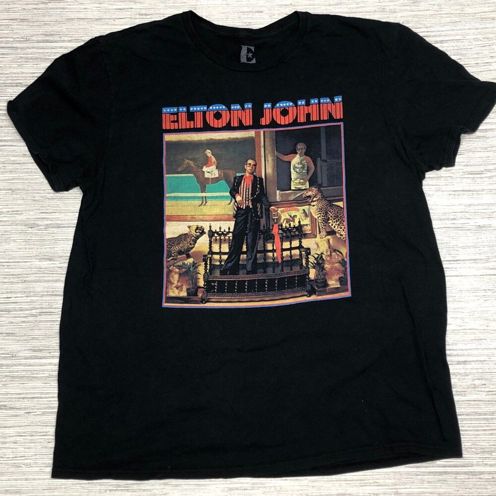Elton John Classic Rock Pop Men's Graphic Tee T-Shirt Black Size XL